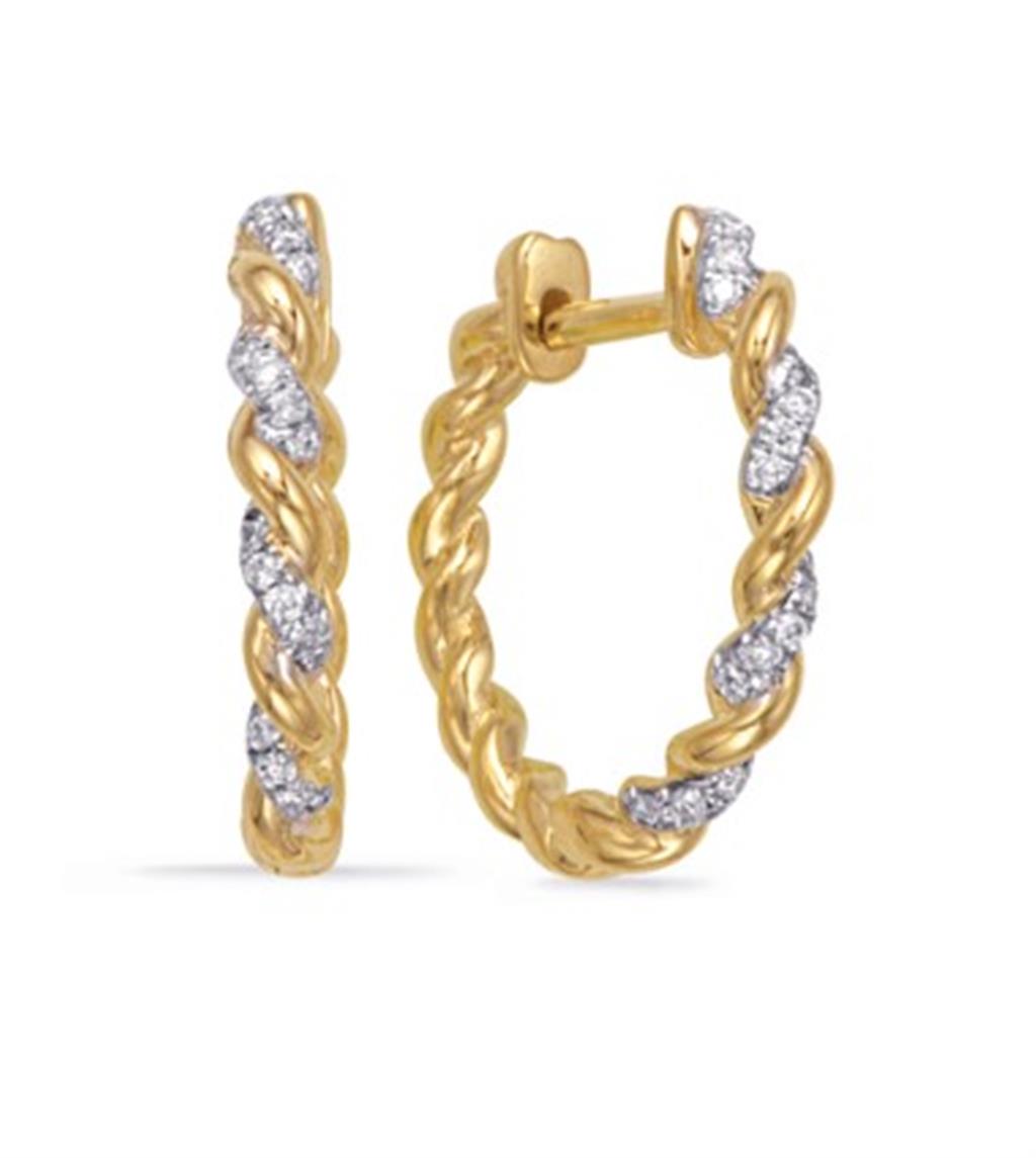 14K Yellow Gold 0.10 ctw Round cut Diamond Hoop Earrings