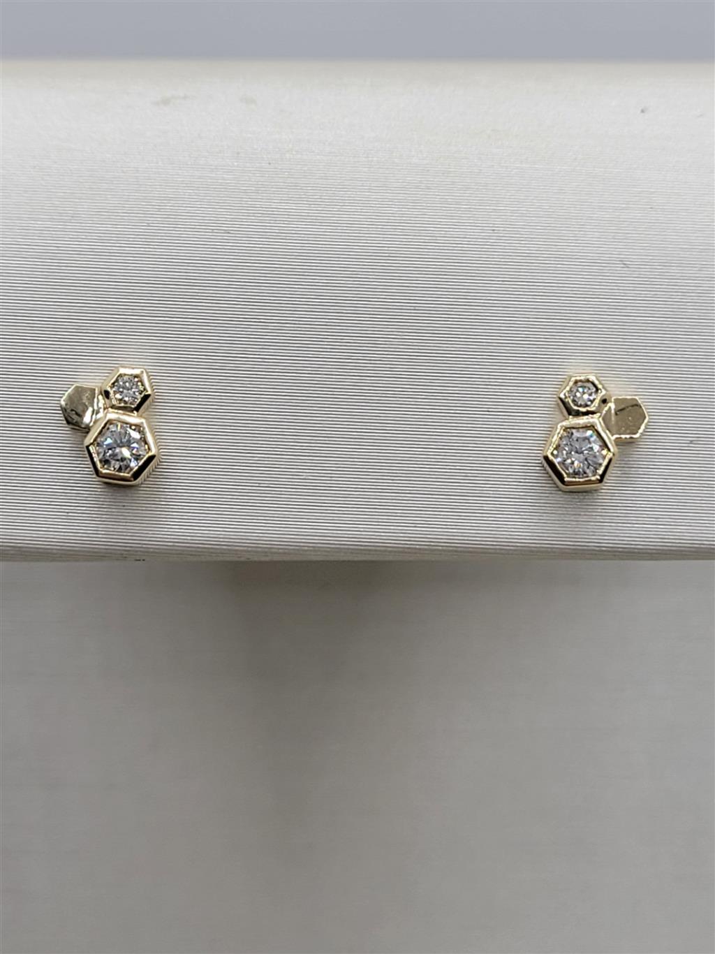 14K Yellow Hexagon "Beehive"  Diamond Fashion Earrings