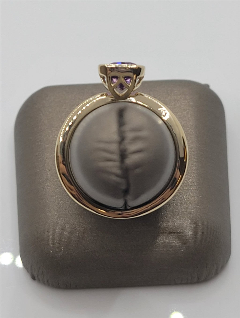 14K Yellow Gold Split Shank Bezel Set Amethyst Ring