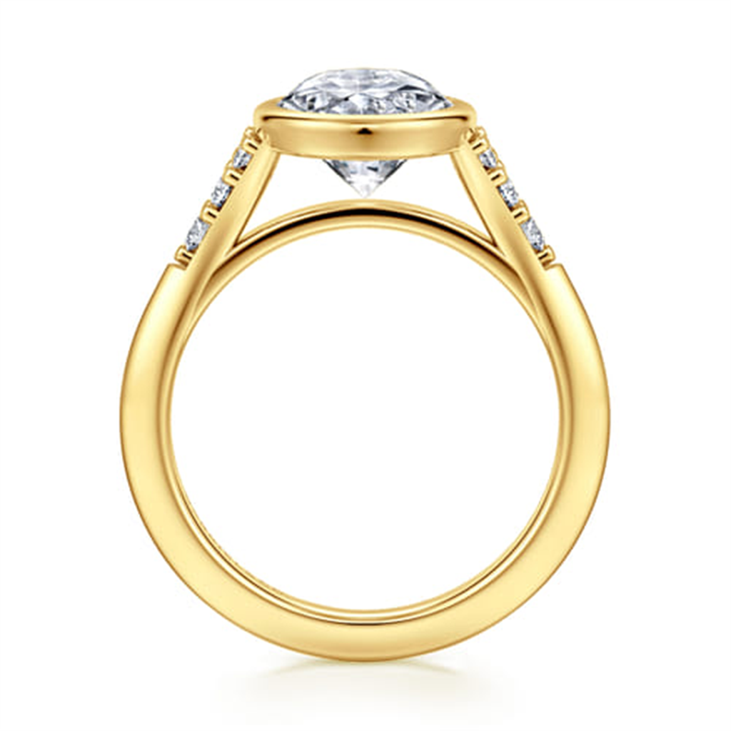 14K Yellow Gold Bezel Set Oval Diamond Engagement Ring Mounting