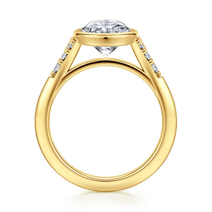 14K Yellow Gold Bezel Set Oval Diamond Engagement Ring Mounting
