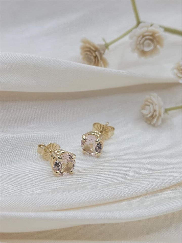 14K Yellow Gold 6mm Morganite Round cut Gemstone Stud Earrings