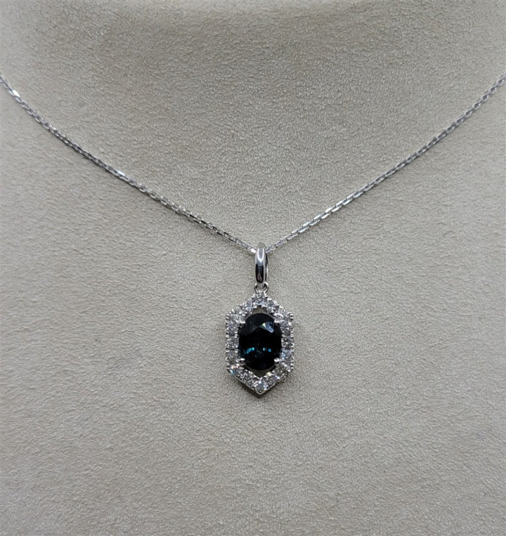 14K White Gold 1.68 ctw Oval Cut Sapphire & Diamond Gemstone Necklace