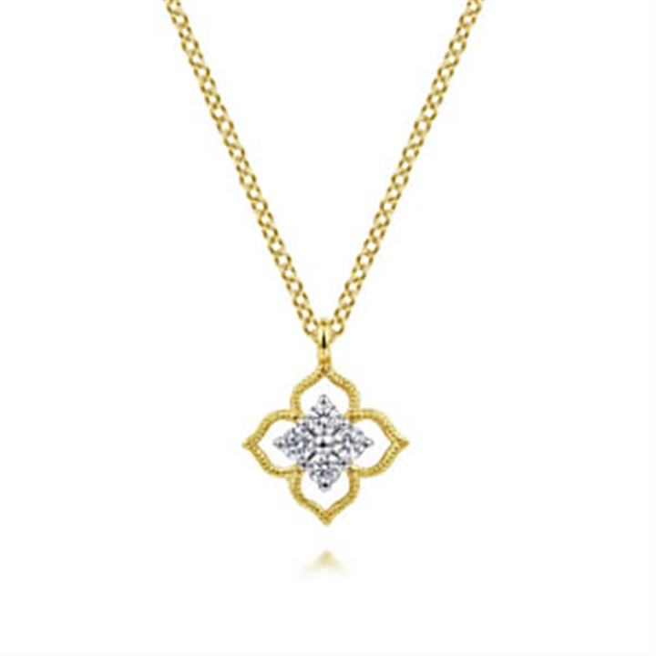 14K Yellow Gold 0.12 ctw Round cut Gabriel & Co. Diamond Necklace