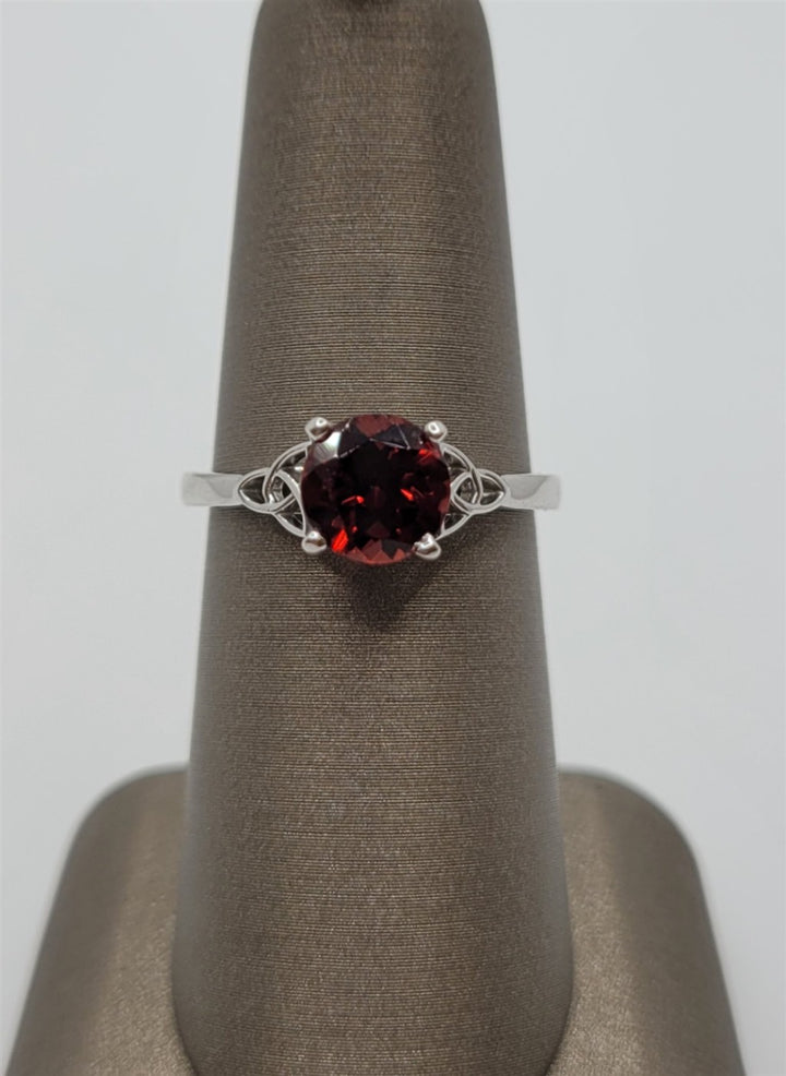 14K White Gold Garnet Celtic Fashion Ring