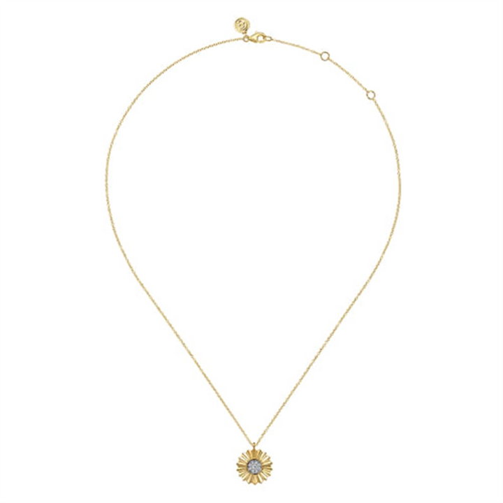 14K White And Yellow Gold Diamond Cut Pendant Necklace