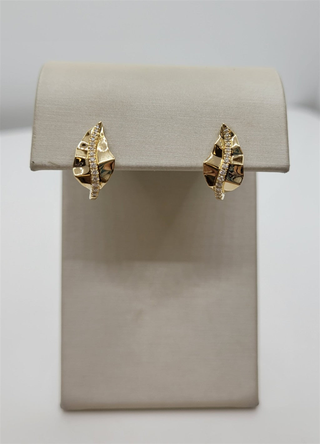 14K Yellow Gold Diamond "Leaf" Stud Earrings