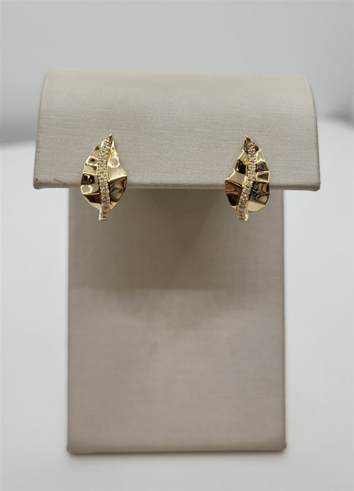 14K Yellow Gold Diamond "Leaf" Stud Earrings
