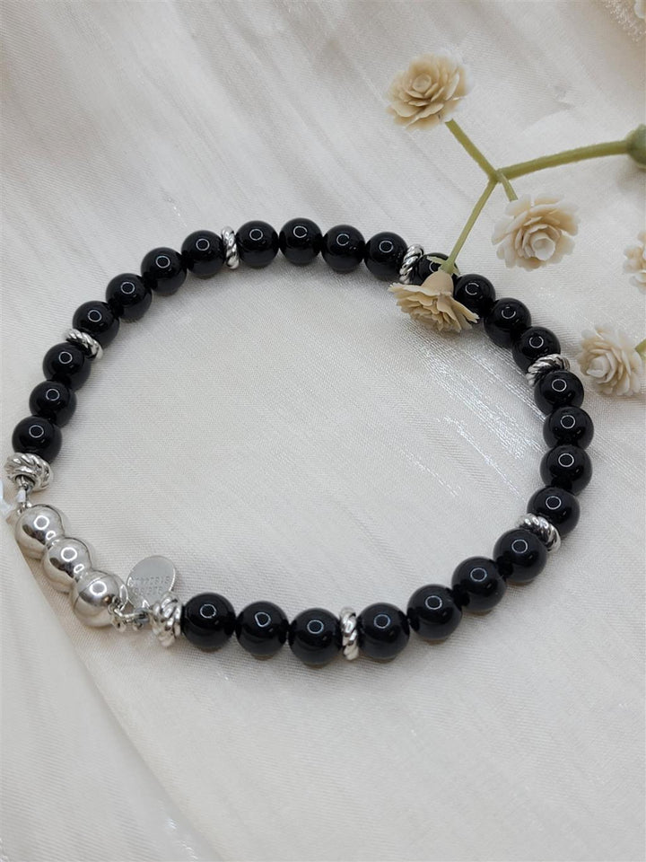 Men's Sterling Silver "Gabriel & Co." Black Onyx Beaded Bracelet