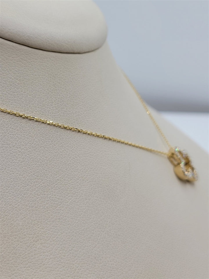 18" 14K Yellow Gold Diamond Clover Pendant Necklace