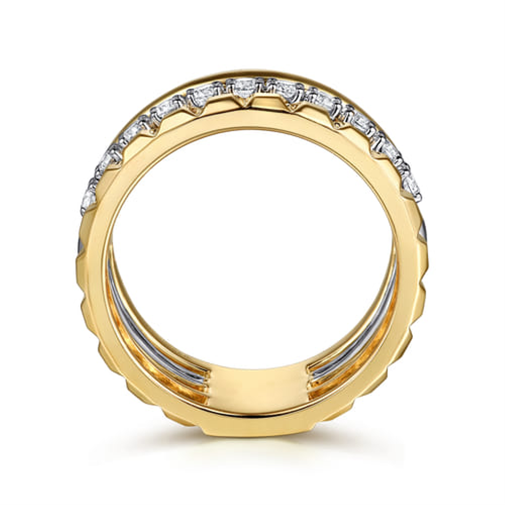 14K White/Yellow Gold Wide Band Diamond Fashion Ring