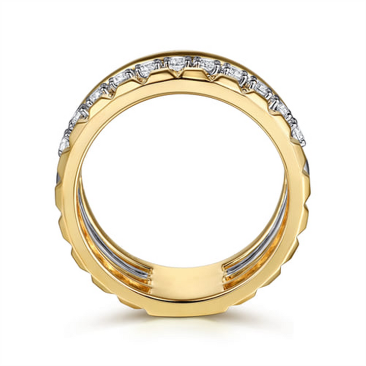 14K White/Yellow Gold Wide Band Diamond Fashion Ring