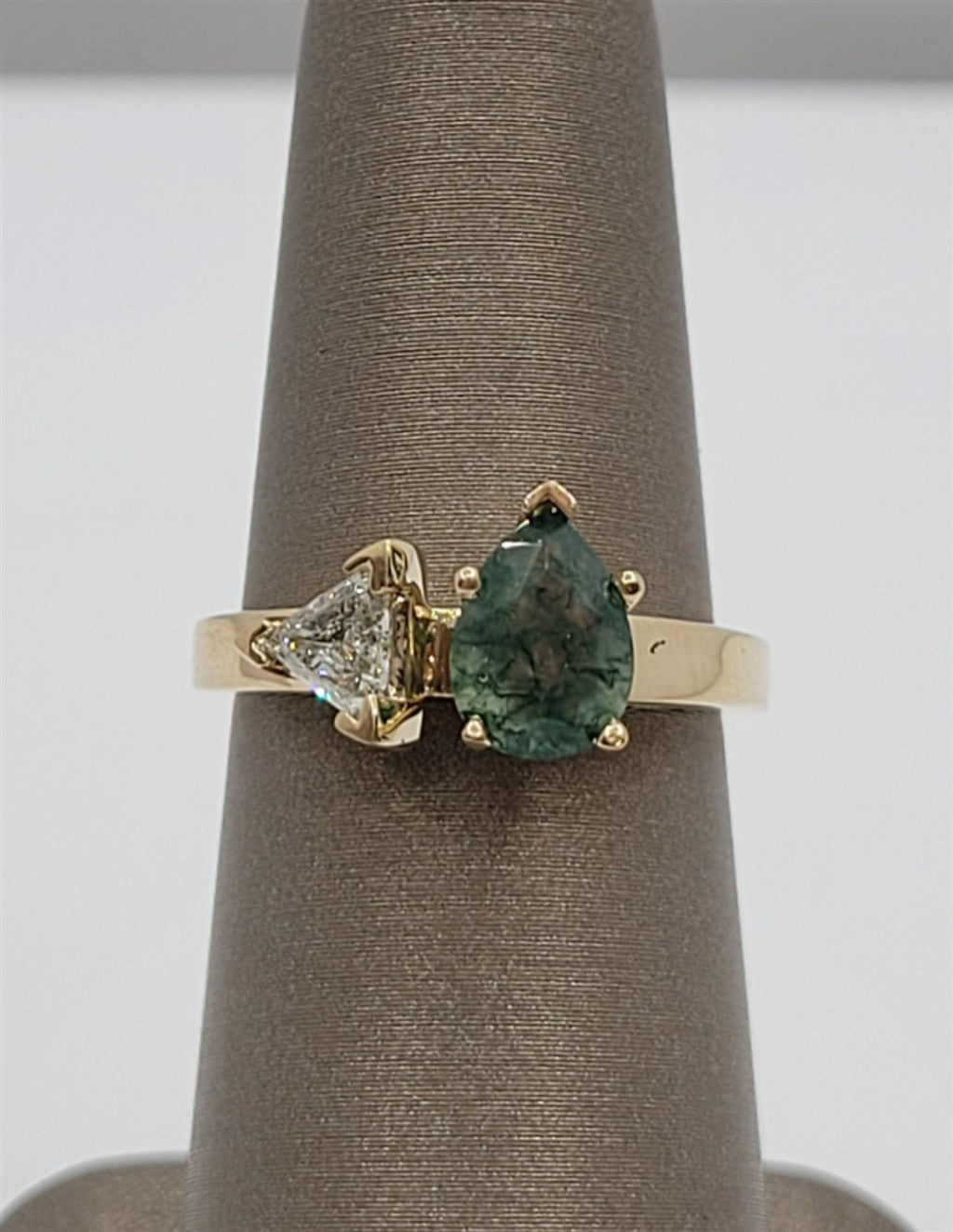 14K Yellow Gold Moss Agate & Diamond Fashion Ring
