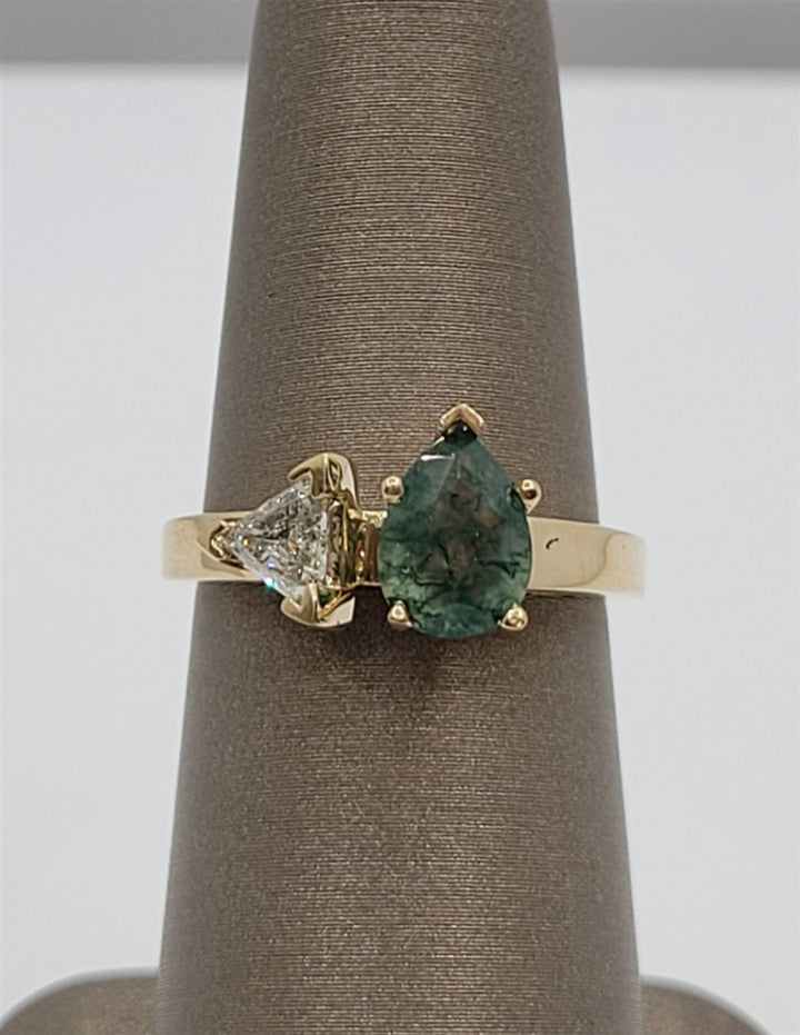 14K Yellow Gold Moss Agate & Diamond Fashion Ring