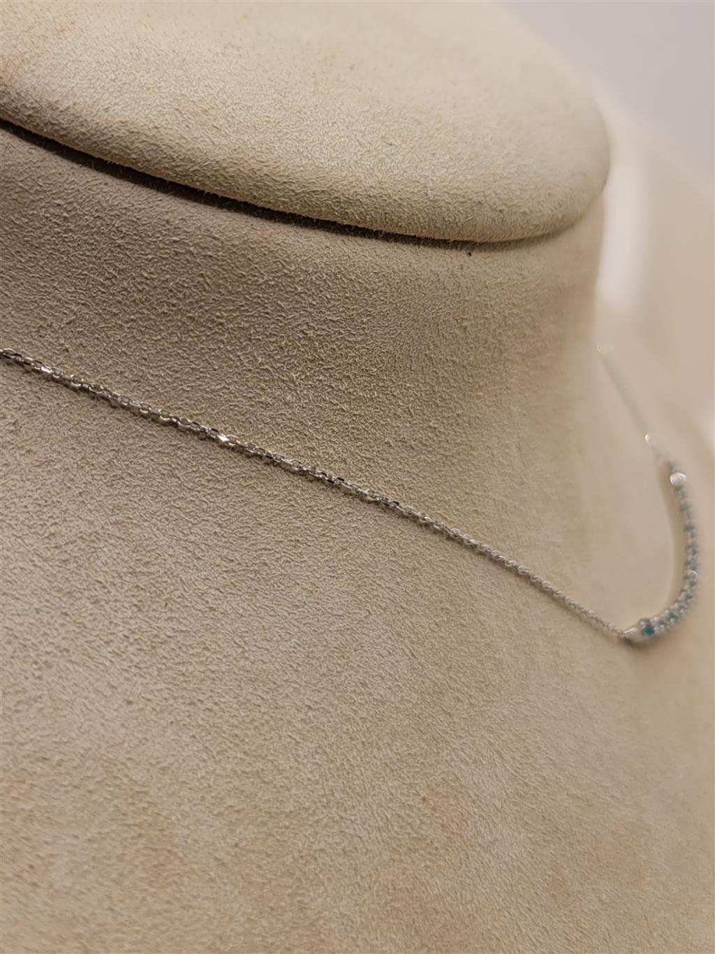 14K White Gold Emerald Gemstone and Diamond Bar Necklace
