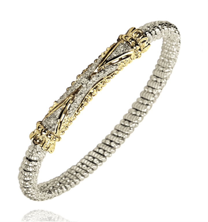 "Vahan" Silver & 14K 4mm Diamond Closed Bangle Bracelet