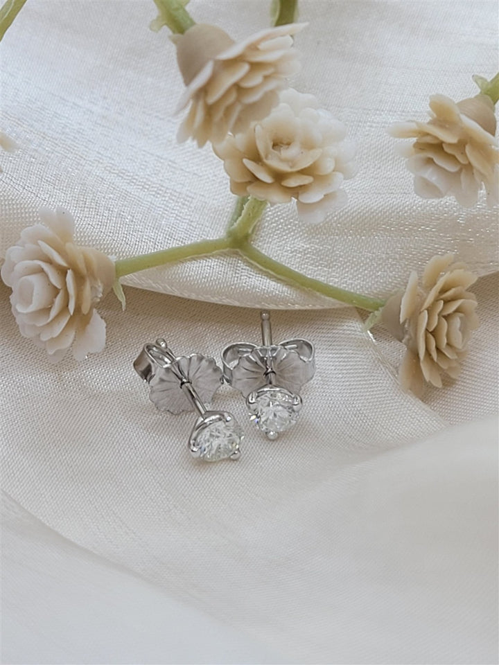 14K White Gold 3-Prong Martini .33 Twt Diamond Stud Earrings
