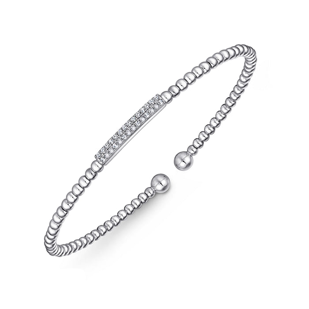 14K White Gold "Gabriel & Co." Bujukan Bead Diamond Cluster Bar Bangle Bracelet