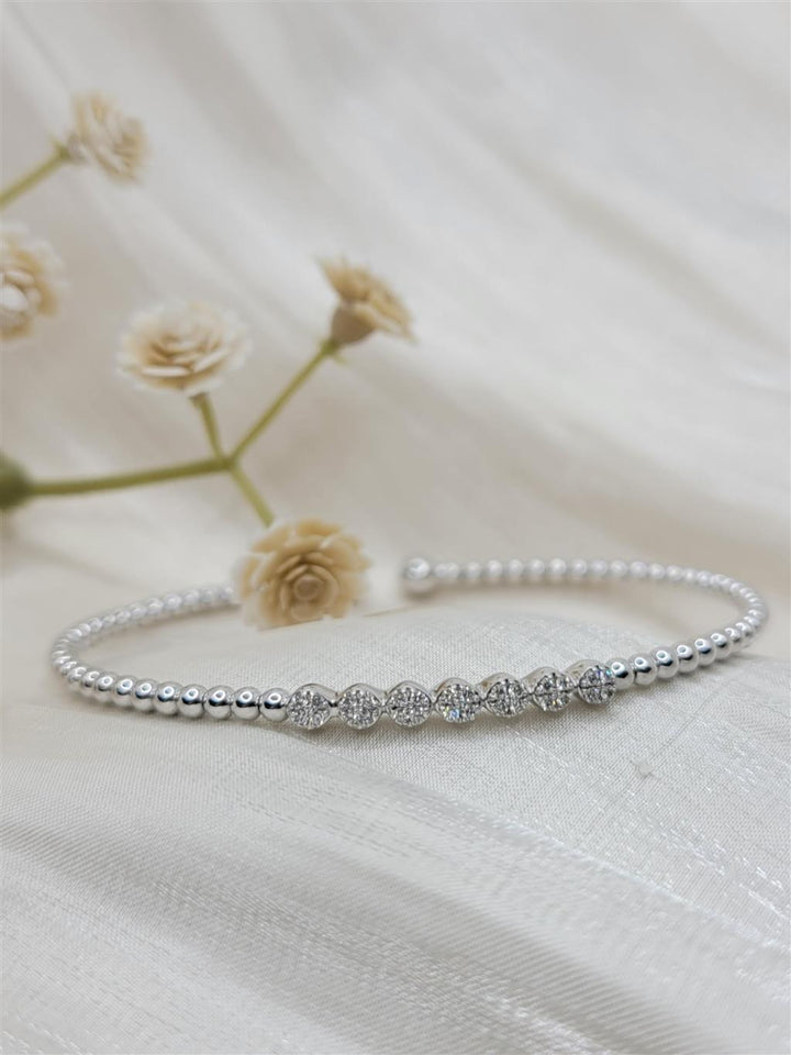 14K White Gold "Gabriel & Co." Bujukan Bead And Cluster Diamond Bangle Bracelet