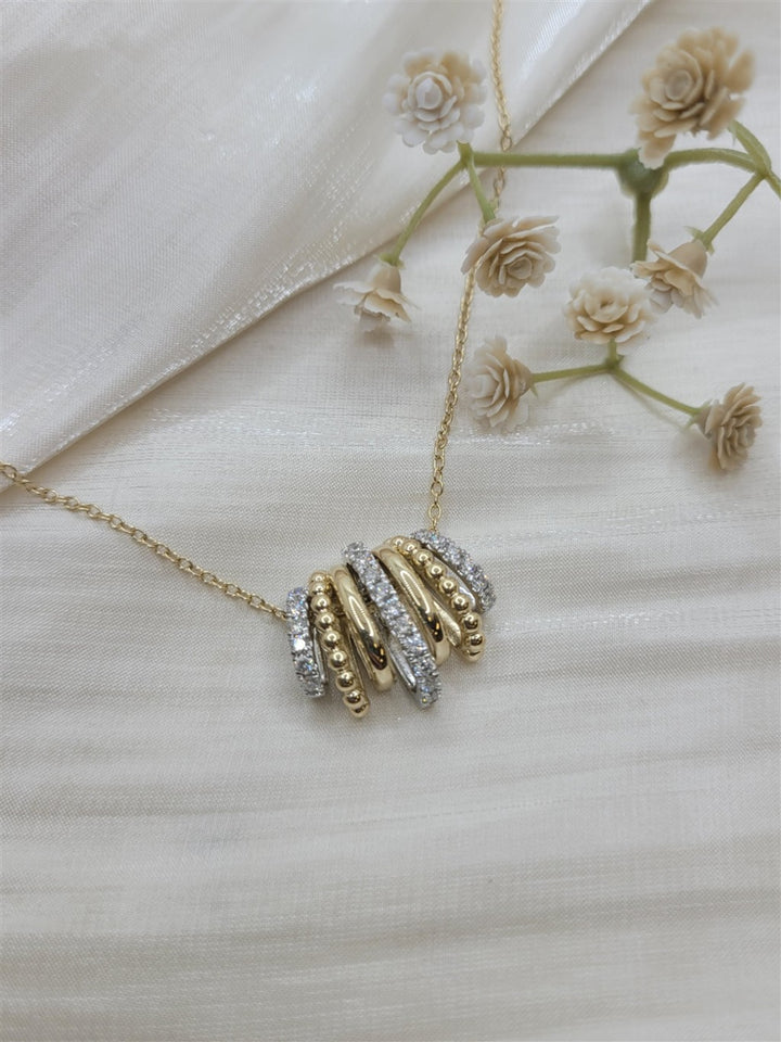 14K White & Yellow Gold Bujukan Diamond Multi Row Pendant Necklace