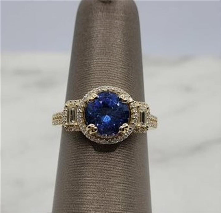14K Yellow Gold Fashion Ceylon Sapphire & Diamonds Gemstone Ring