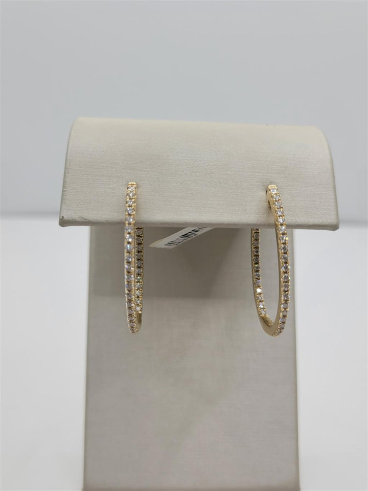 14K Yellow Gold Oval-Shaped Inside-Out Diamond Hoop Earrings