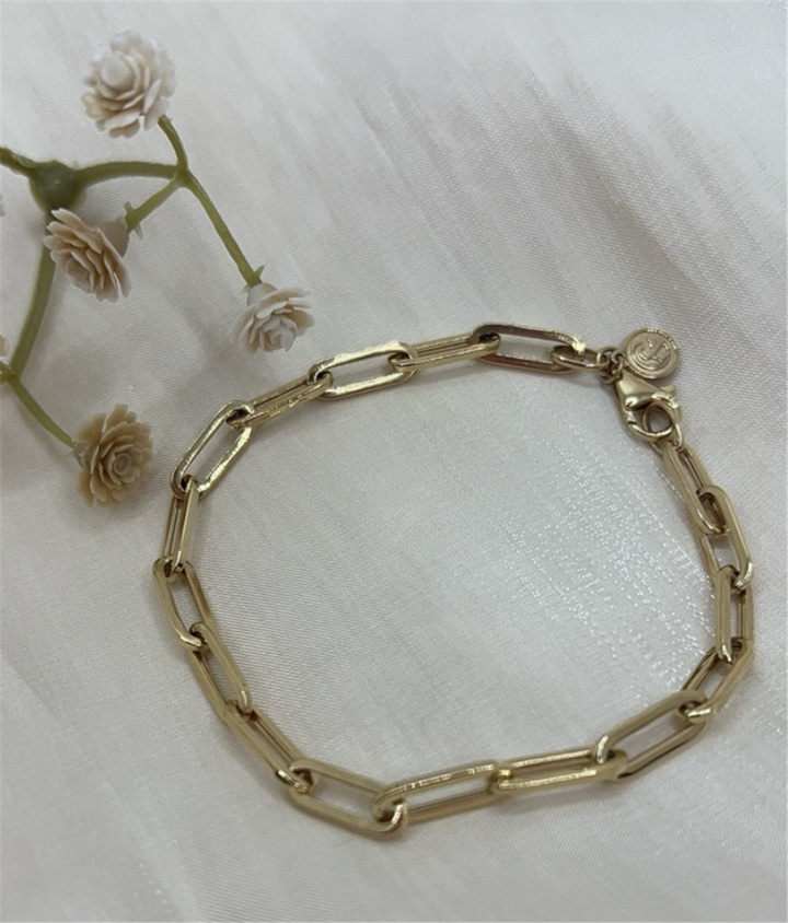 14K Yellow Gold Hollow Paper-Clip Link Bracelet
