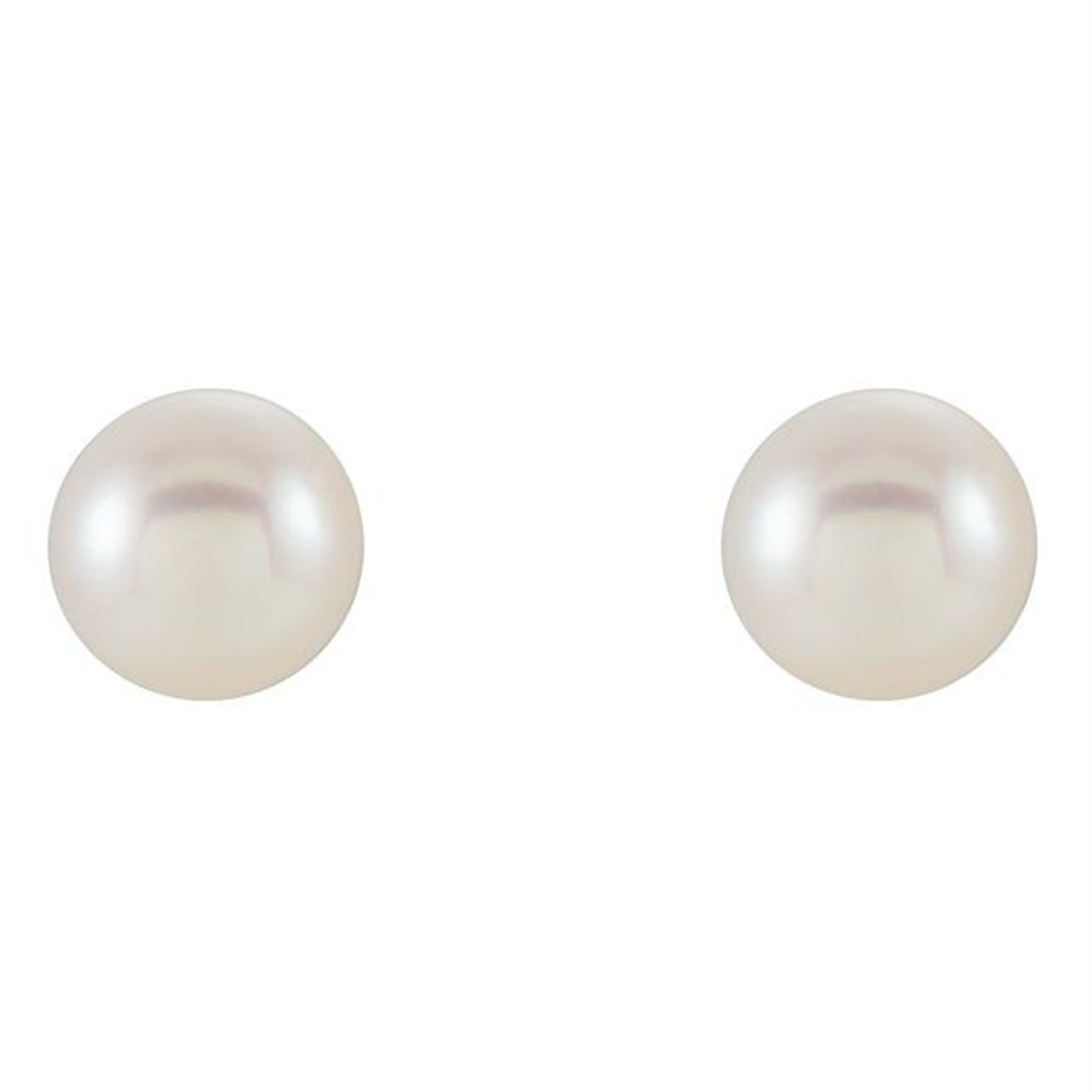 14K Yellow Gold Cultured White 7-7.5mm Freshwater Pearl Earrings