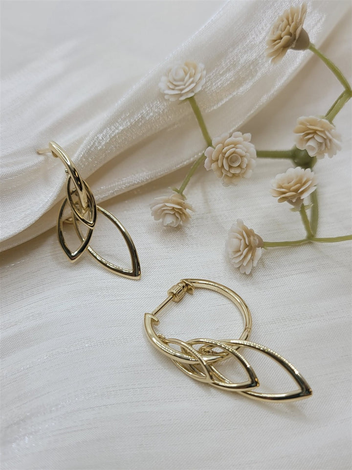 14K Yellow Gold Polished Huggies With Multi Marquise Drops