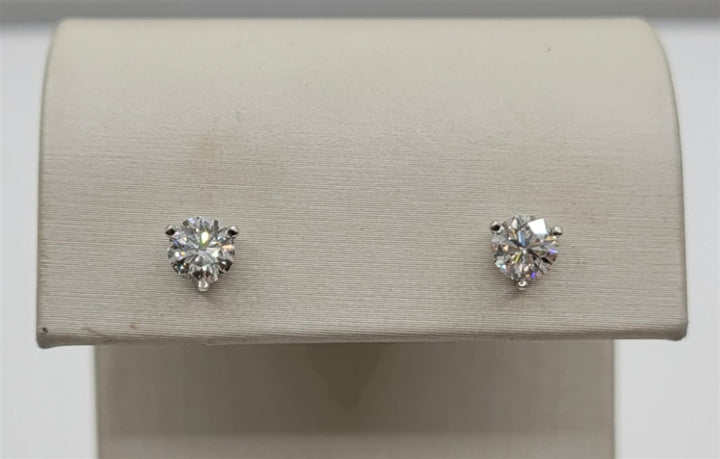 14K White Gold 1.02 Twt Round Cut Diamond Stud Earrings