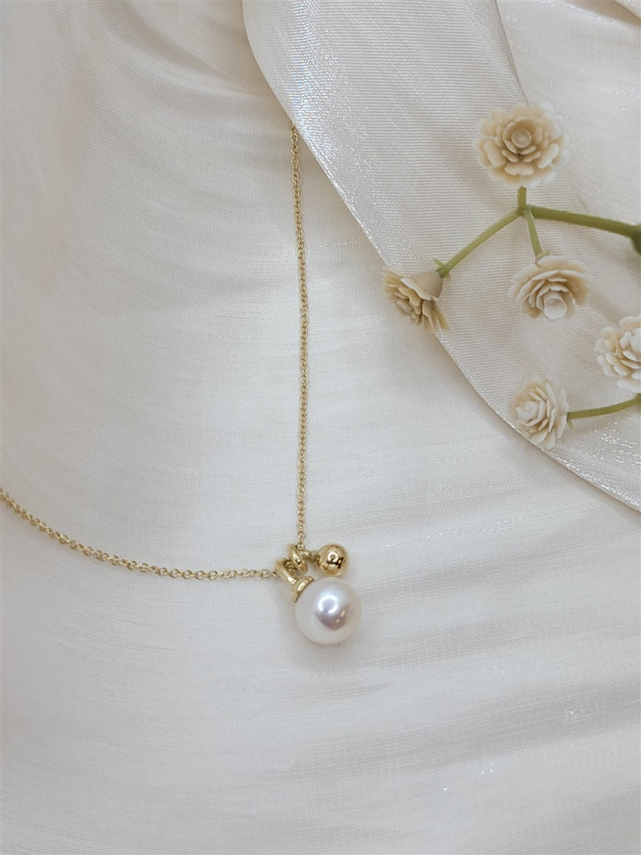 14K Yellow Gold Bujukan Bead And Pearl Pendant Necklace