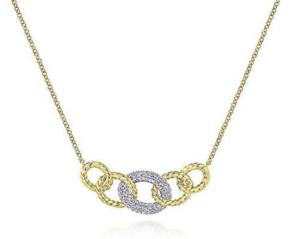 14K Two-Tone Gold  "Gabriel & Co."  Diamond Interlocking Chain Necklace