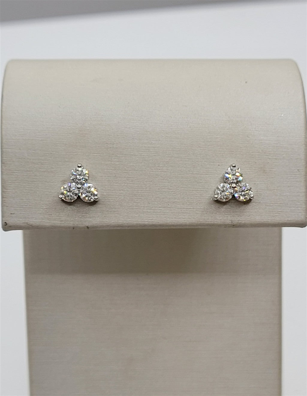 14K White Gold 3-Stone Diamond Stud Earrings