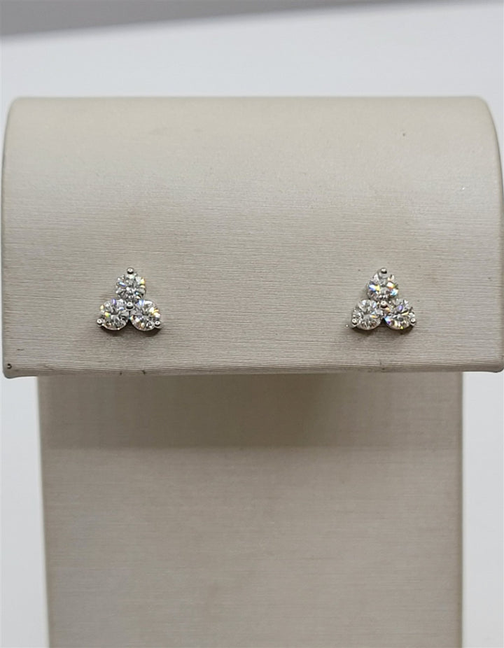 14K White Gold 3-Stone Diamond Stud Earrings