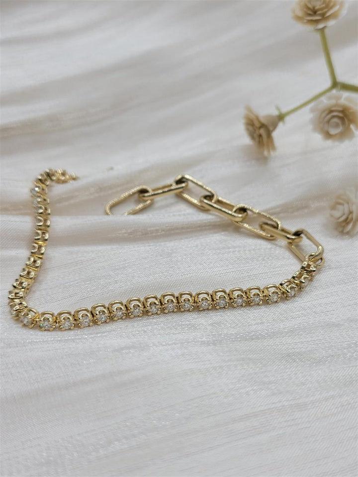 14K Yellow Gold 1.00 ctw Round cut Diamond Tennis Bracelet