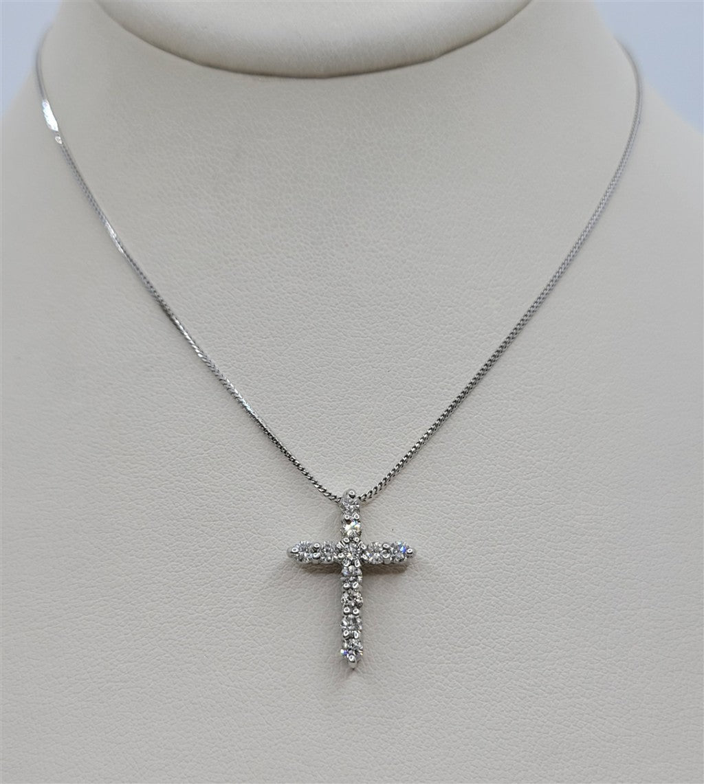 18" 14K White Gold .60 Twt Cross Pendant Necklace