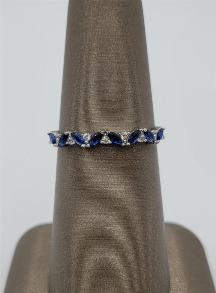 Sterling Silver Lab Grown Blue Sapphire & Swarovski Crystal Band