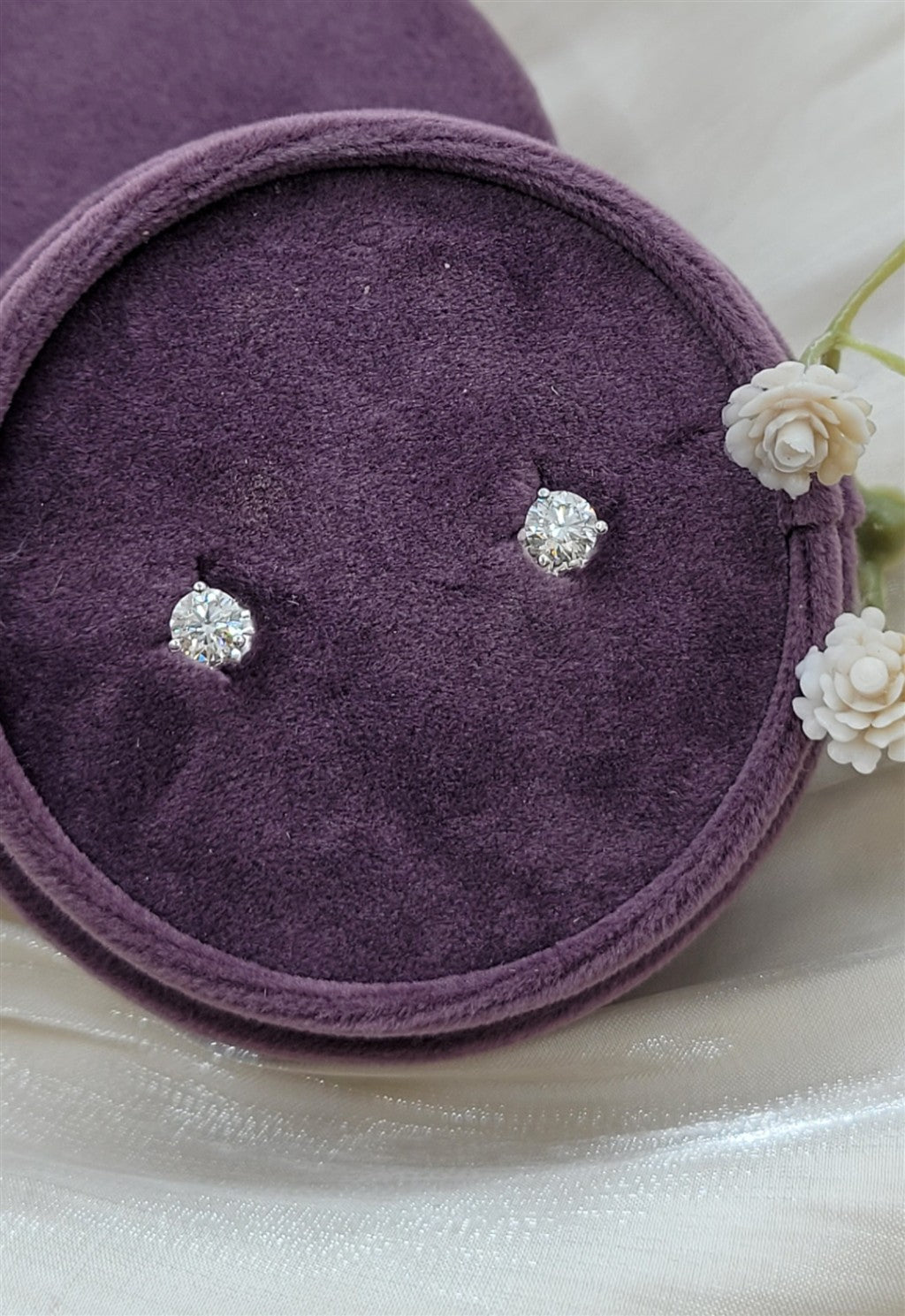 14K White Gold 3-Prong .75 Twt Diamond Stud Earrings
