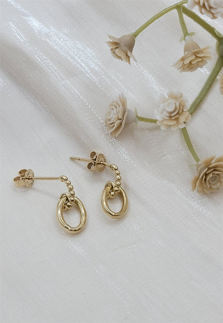 14K Yellow Plain Gold Bujukan Stud Drop Earrings