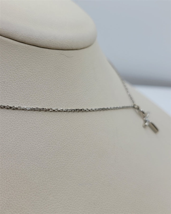 14K White Gold Single Diamond Cross Pendant Necklace