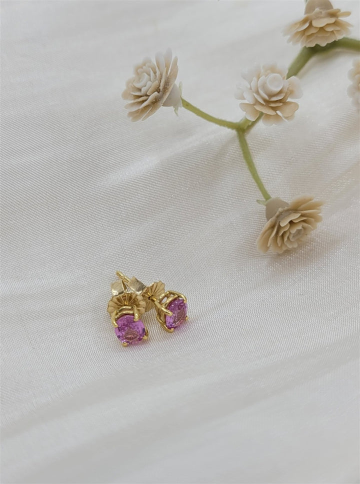14K Yellow Gold 0.82 Twt Oval cut Pink Sapphire Stud Earrings