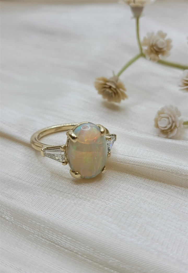 14K Yellow Gold Opal & Diamond Fashion Ring