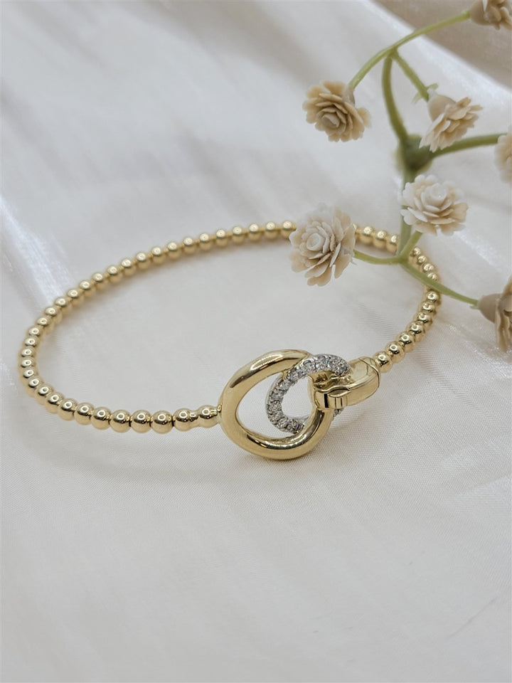 14K White & Yellow Gold Bujukan And Diamond Double Circle Bangle Bracelet
