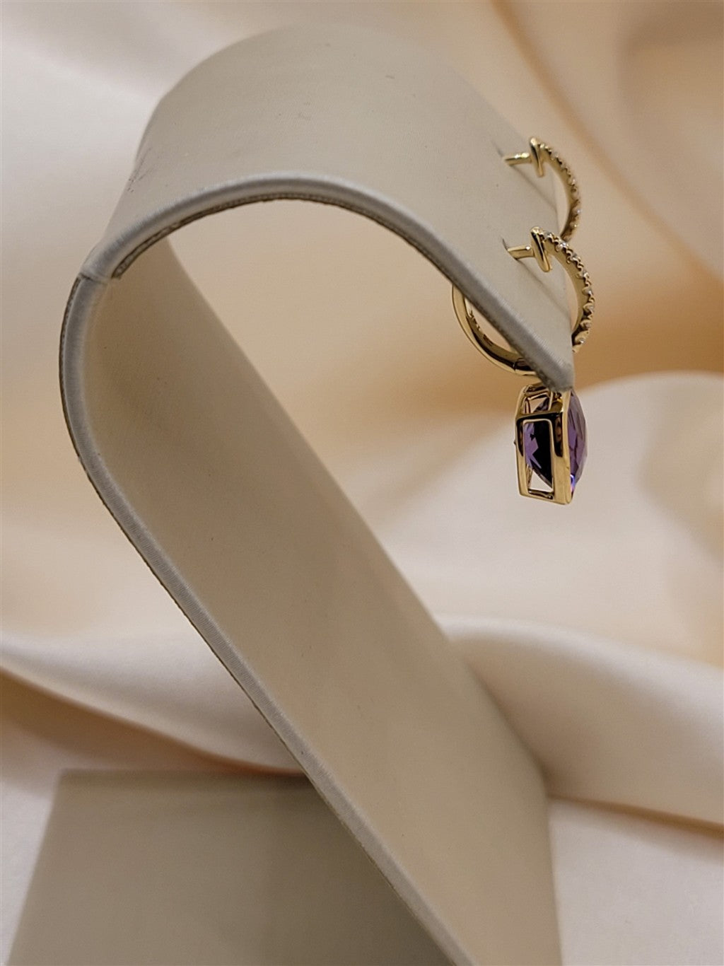 14K Yellow Gold Amethyst Gemstone And Diamond Dangle Earrings