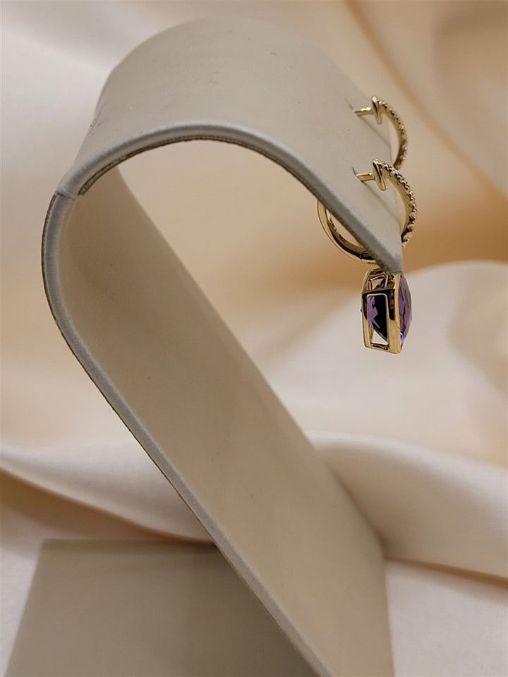 14K Yellow Gold Amethyst Gemstone And Diamond Dangle Earrings