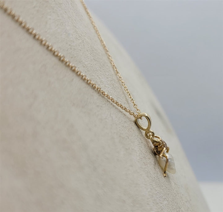 14K Yellow Gold Pearl And Diamond Spider Fashion Necklace