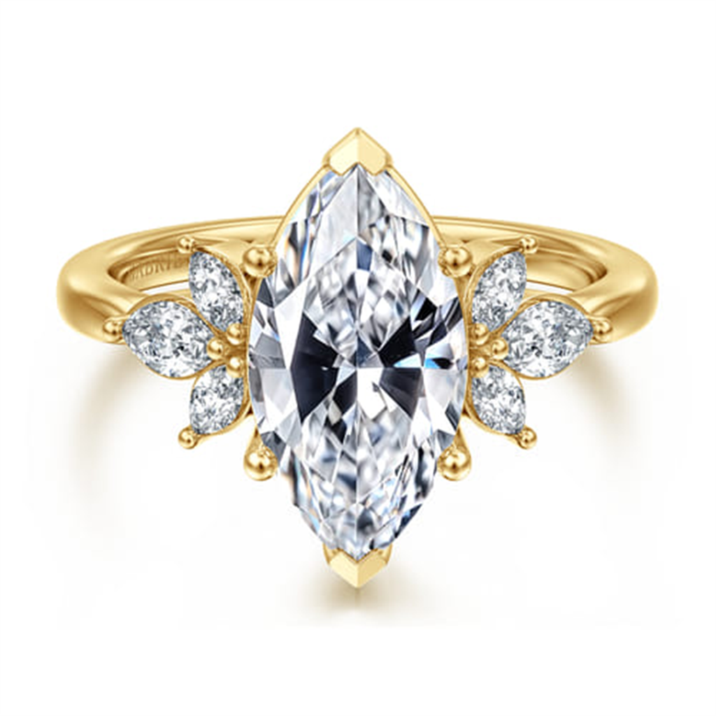 14K Yellow Gold Marquise Shape Diamond Engagement Ring Mounting