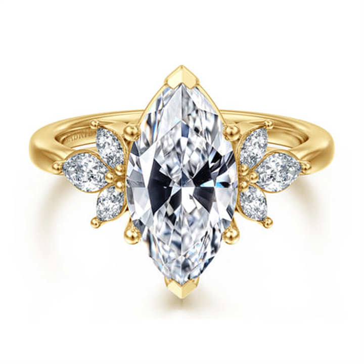14K Yellow Gold Marquise Shape Diamond Engagement Ring Mounting