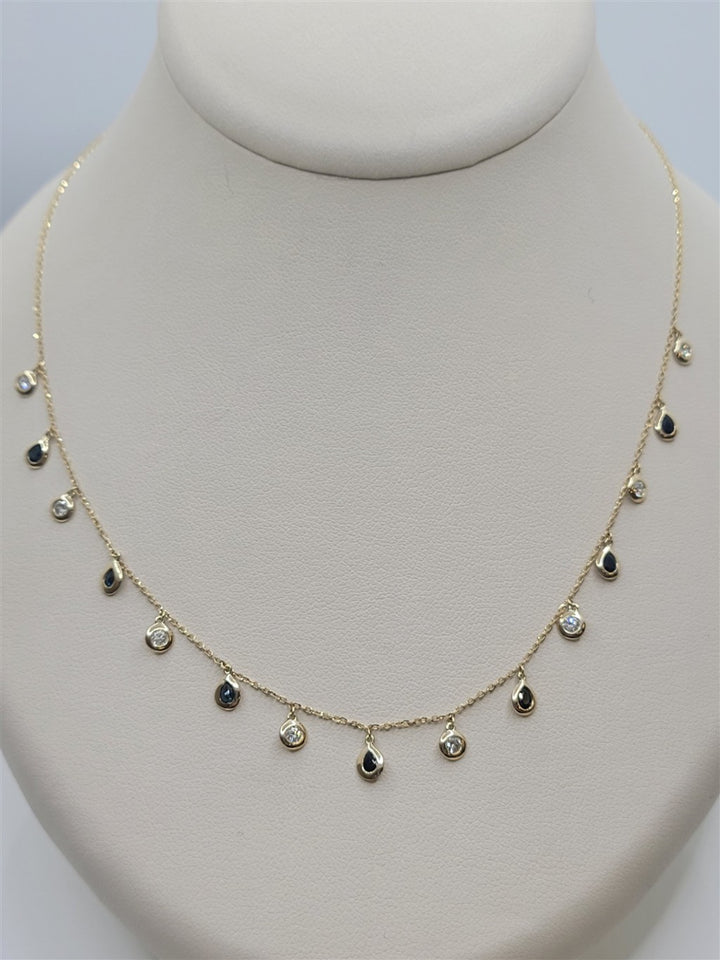 18" 14K Yellow Gold Sapphire And Diamond Dangle Station Necklace