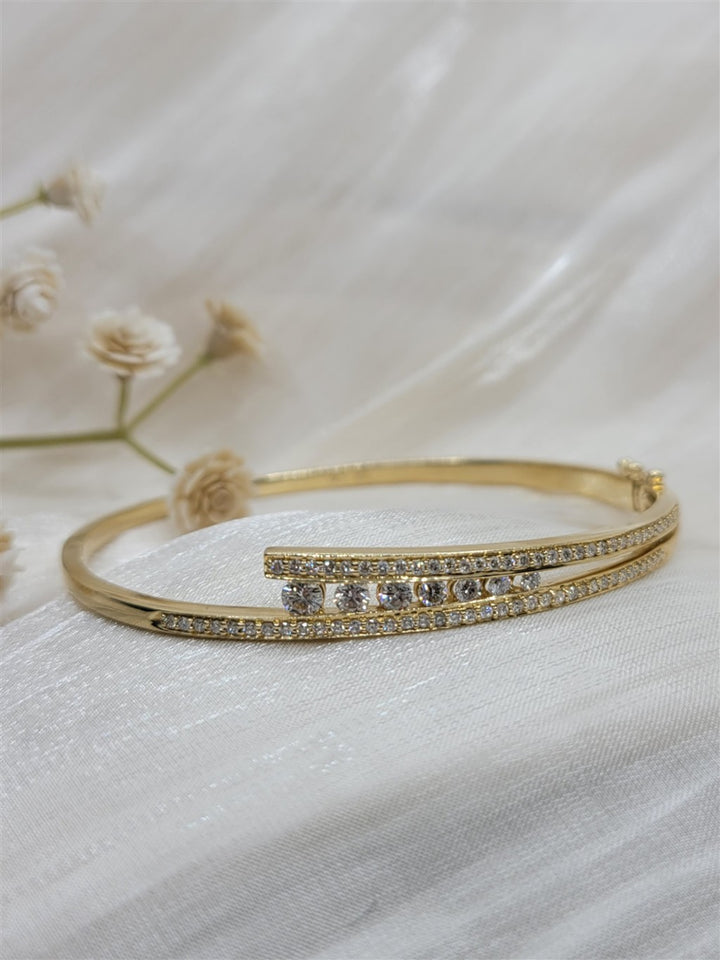 14K Yellow Gold Diamond By-Pass Bangle Bracelet
